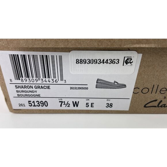 Clarks Collection Sharon Gracie Women’s Size 7.5W Loafer Shoes Burgundy Slip On - Picture 10 of 13